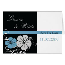 Blue & Black Hibiscus Save The Date Cards