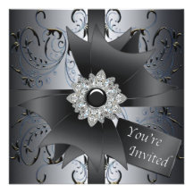 Blue Black Silver Black Tie Party Custom Announcements
