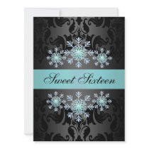 Blue & Black Snowflake Sweet16 Birthday Invite