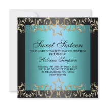 Blue & Black Star Sweet 16 Birthday Invitation