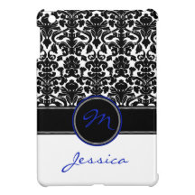 Blue, Black, White Damask iPad Mini Case