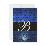 BLUE BLACK WHITE  DAMASK MONOGRAM RSVP invitations