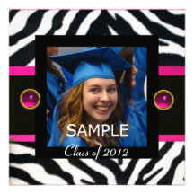 BLUE BLACK WHITE ZEBRA FUR Monogram Photo Template Invitation