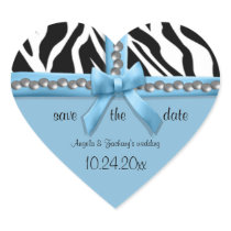 Blue Bow And White Zebra Stripes With Pearls Stickers