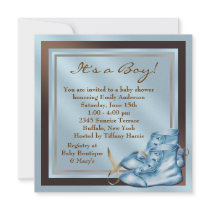 Blue Brown Baby Shoes Blue Brown Baby Boy Shower Personalized Announcements