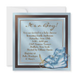 Blue Brown Baby Shoes Blue Brown Baby Boy Shower invitations