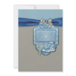 Blue Brown Booties Baby Boy Shower invitations