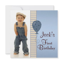 Blue Brown Boys Photo 1st Birthday Party