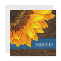 Blue Brown Country Sunflower Wedding Invitations