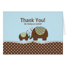 Blue & Brown Elephant Thank You Note Card