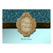 Blue brown gold lace wedding business card