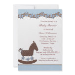Blue Brown Rocking Horse Boy shower Personalized Invitations