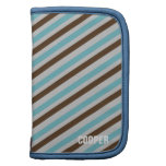 Blue brown stripe pattern custom name personal folio planners