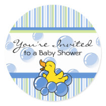 Blue Bubble Ducky Baby Shower Stickers