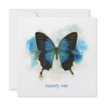 Blue Butterfly 21st Birthday Invitation