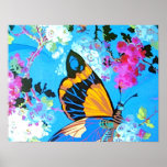 Blue Butterfly and Flower Poster posters