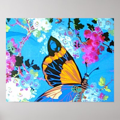 Blue Butterfly and Flower Poster by INTHEPRESENT