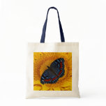 Blue butterfly and the sunflower tote bag