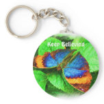 Blue Butterfly Believe Inspirational Keychain