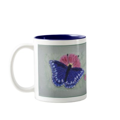 BLUE BUTTERFLY CROSS STITCH COFFEE MUGS by dequilla