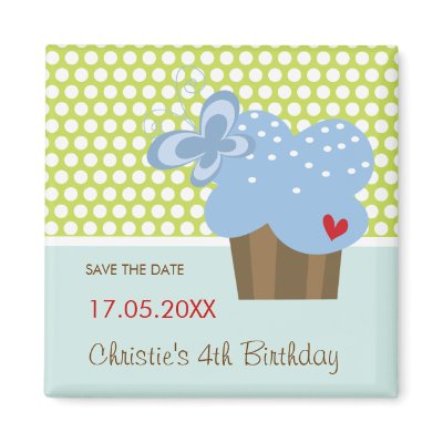 Blue Butterfly Cupcake Save The Date / Gift Magnet by fat_fa_tin