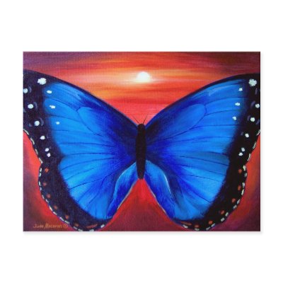 Blue Butterfly Morph Sunset - Multi Postcards by JUDERM