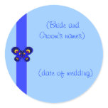 Blue Butterfly Ribbon Wedding Round Sticker