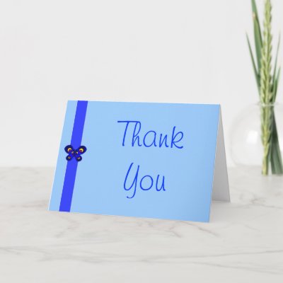 Blue Butterfly Ribbon Wedding Thank You Card by WhiteBlossomBlueSky