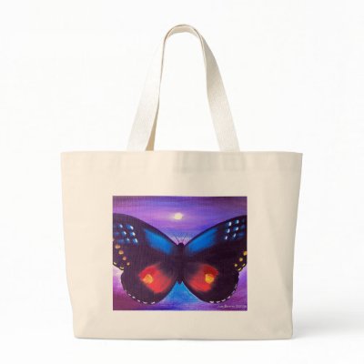 Blue Butterfly Sunset Painting - Multi Tote Bags by JUDERM
