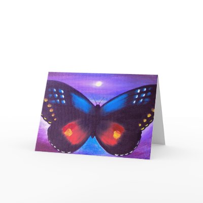 Blue Butterfly Sunset Painting - Multi Greeting Cards by JUDERM