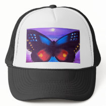 Blue Butterfly Sunset Painting - Multi Mesh Hats