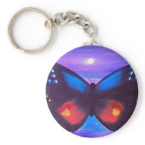 Blue Butterfly Sunset Painting - Multi Key Chains
