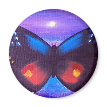 Blue Butterfly Sunset Painting - Multi Magnet