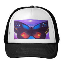 Blue Butterfly Sunset Painting - Multi Mesh Hats
