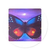 Blue Butterfly Sunset Painting - Multi Stickers