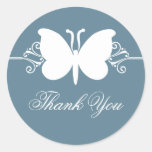 Blue Butterfly Swirls Thank You Stickers