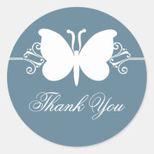 Blue Butterfly Swirls Thank You Stickers