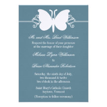 Blue Butterfly Swirls Wedding Invite