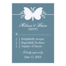Blue Butterfly Swirls Wedding Response Card Invitation