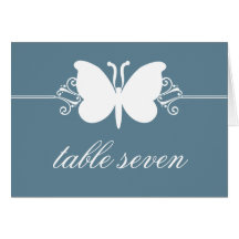 Blue Butterfly Swirls Wedding Table Card