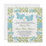 Blue Butterfly Wedding Invitations Monogrammed