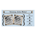 Blue Buttons & Brackets Birth Announcement Personalized Photo Card