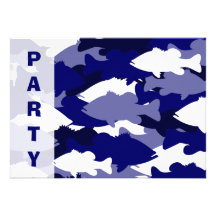Blue Camo Bass Fishing Custom Invitations