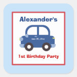 Blue Car Square Favour Stickers (6 Large)