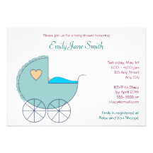 Blue Carriage Baby Shower Invitation