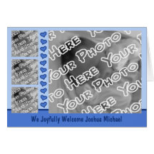 Blue Carriage & Hearts Birth Announcement Greeting Card