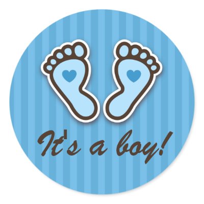 Blue cartoon baby feet with hearts stickers by mheababy
