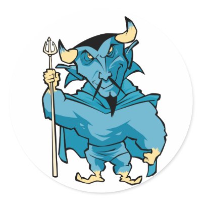 Blue Cartoon Devil Round Sticker by alternateworlds