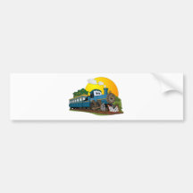 Blue Cartoon Passenger Steam Engine Bumper Stickers