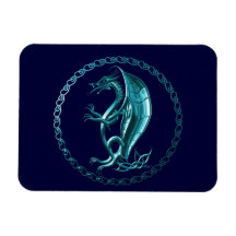 Blue Celtic Dragon Rectangle Magnet